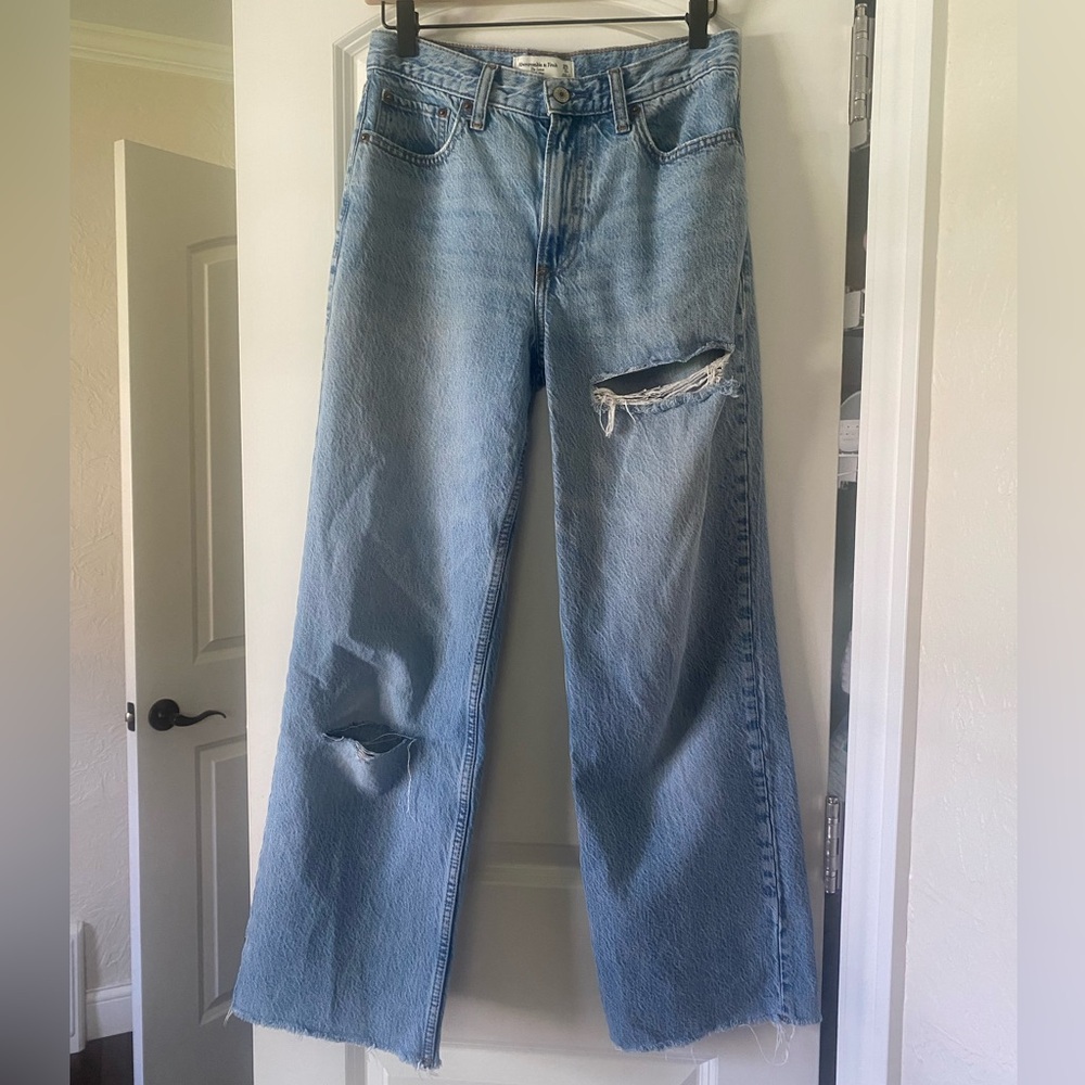 Abercrombie & Fitch Light Blue Distressed Boyfriend Jeans